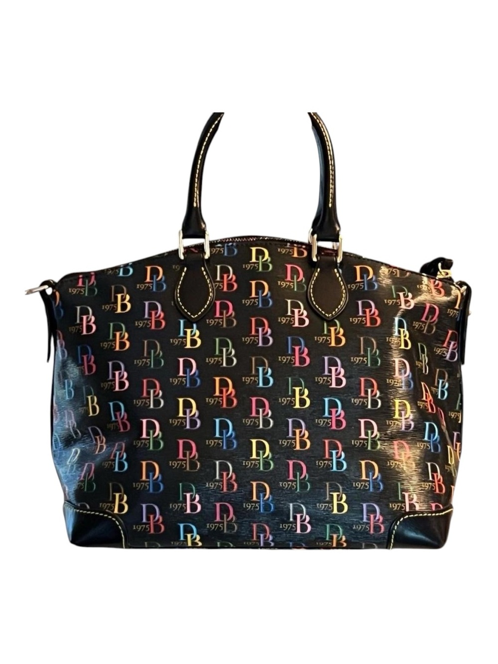 DOONEY AND BOURKE Vintage Black DB 1975 Rainbow Logo Domed Crossbody GUC
